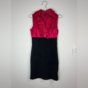 Roulette Pink & Black Sleeveless Ruffle Button-Up Dress Size 4P Double Breasted